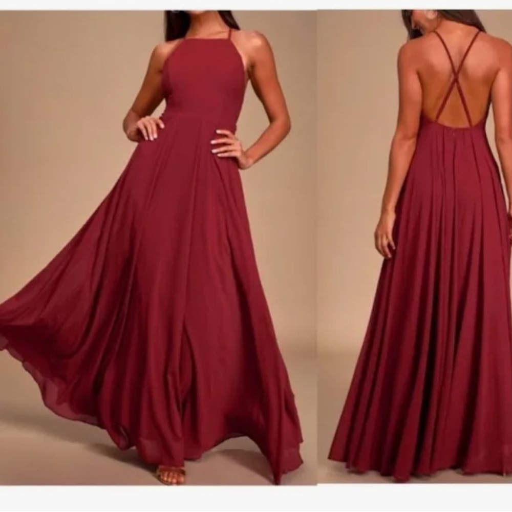 Lulu's Wine Red Backless Maxi for Weddings - Picture 2 of 5